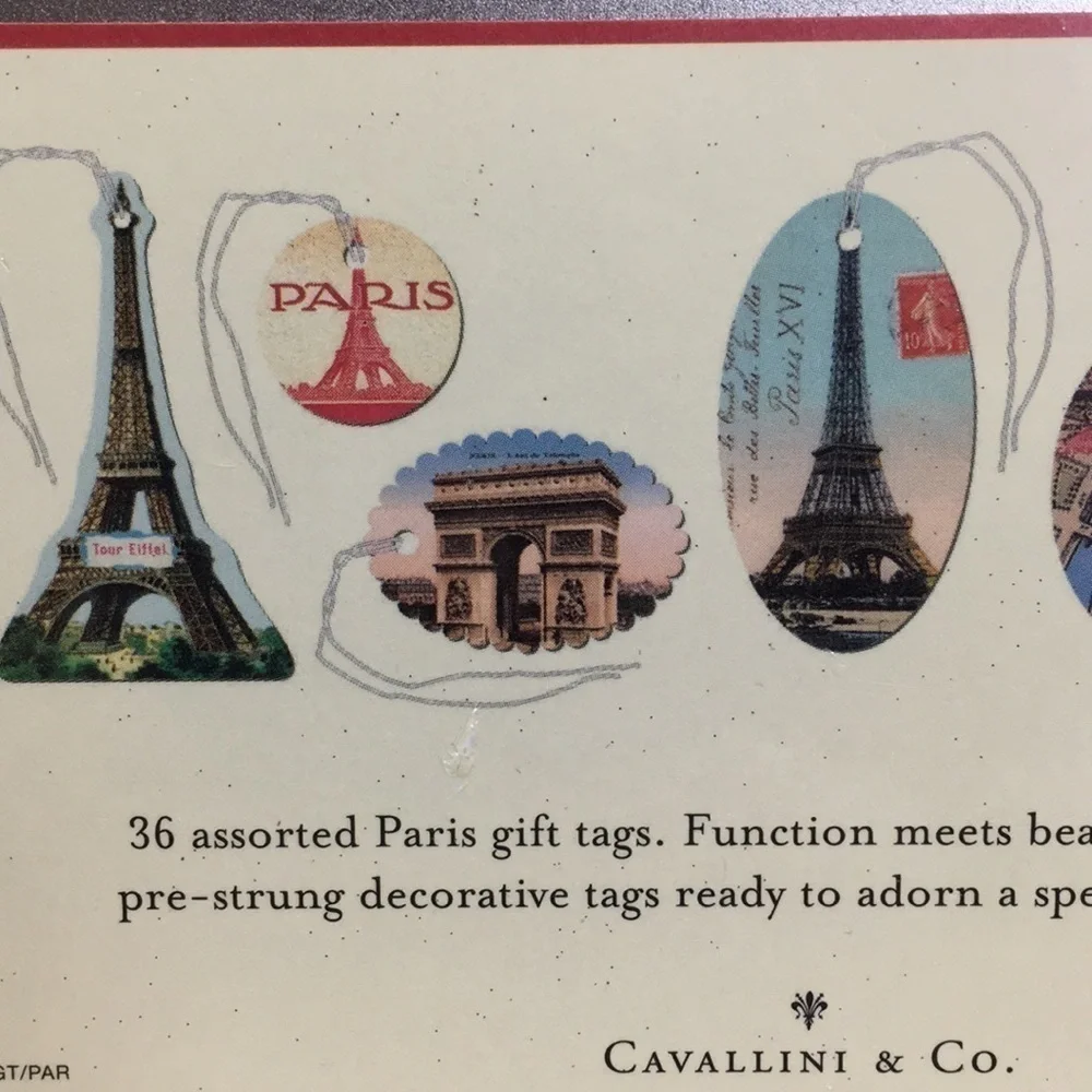 36 Paris themed Gift Tags in tin NWT